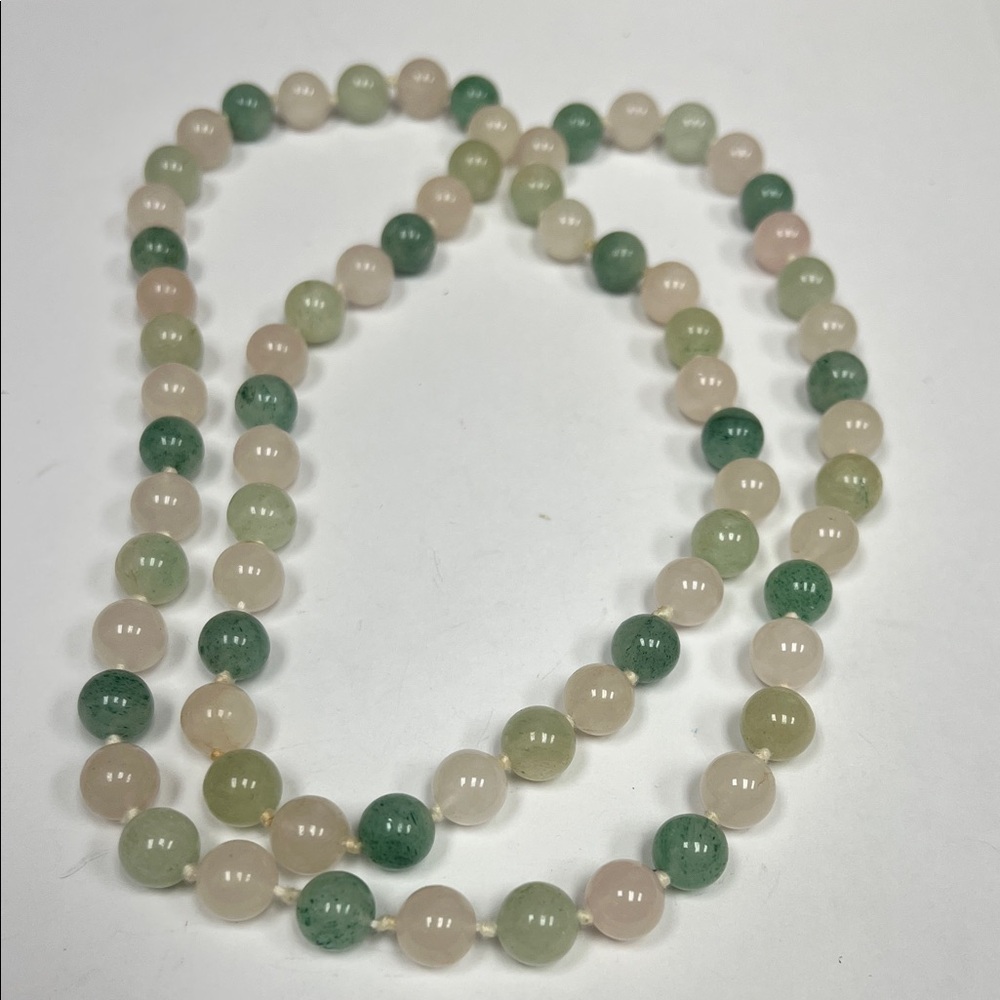 Elegant Rose Quartz & Green Beaded Necklace Vintage